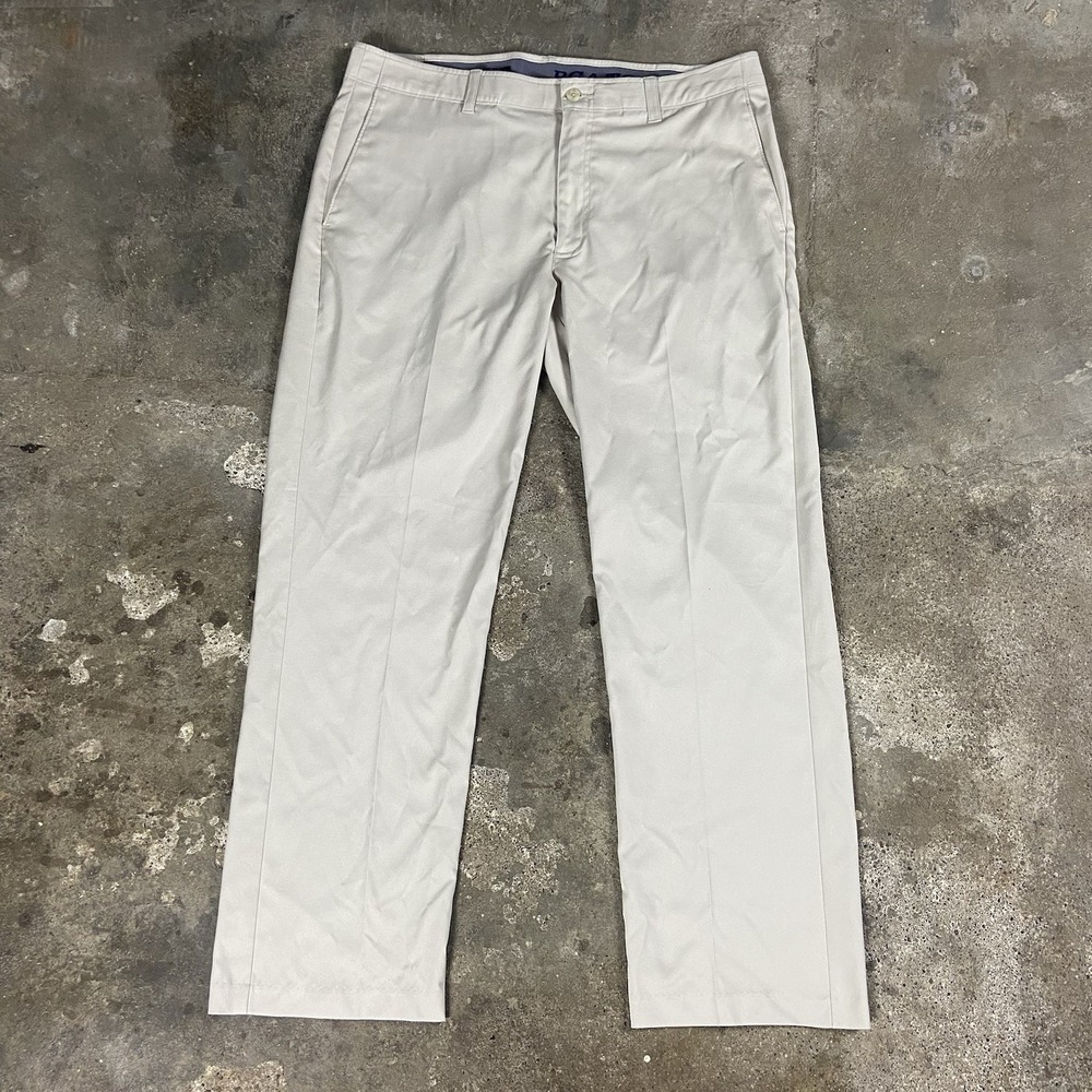 PGA TOUR Golf Pants Men's Size 36x30 Beige Straight Leg Chino Flat Front Stretch